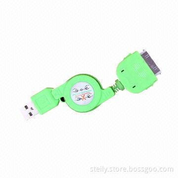 Retractable Color USB Charging Cable for iPhone 4, Applicable for Apple's All 30-pin Interface Model